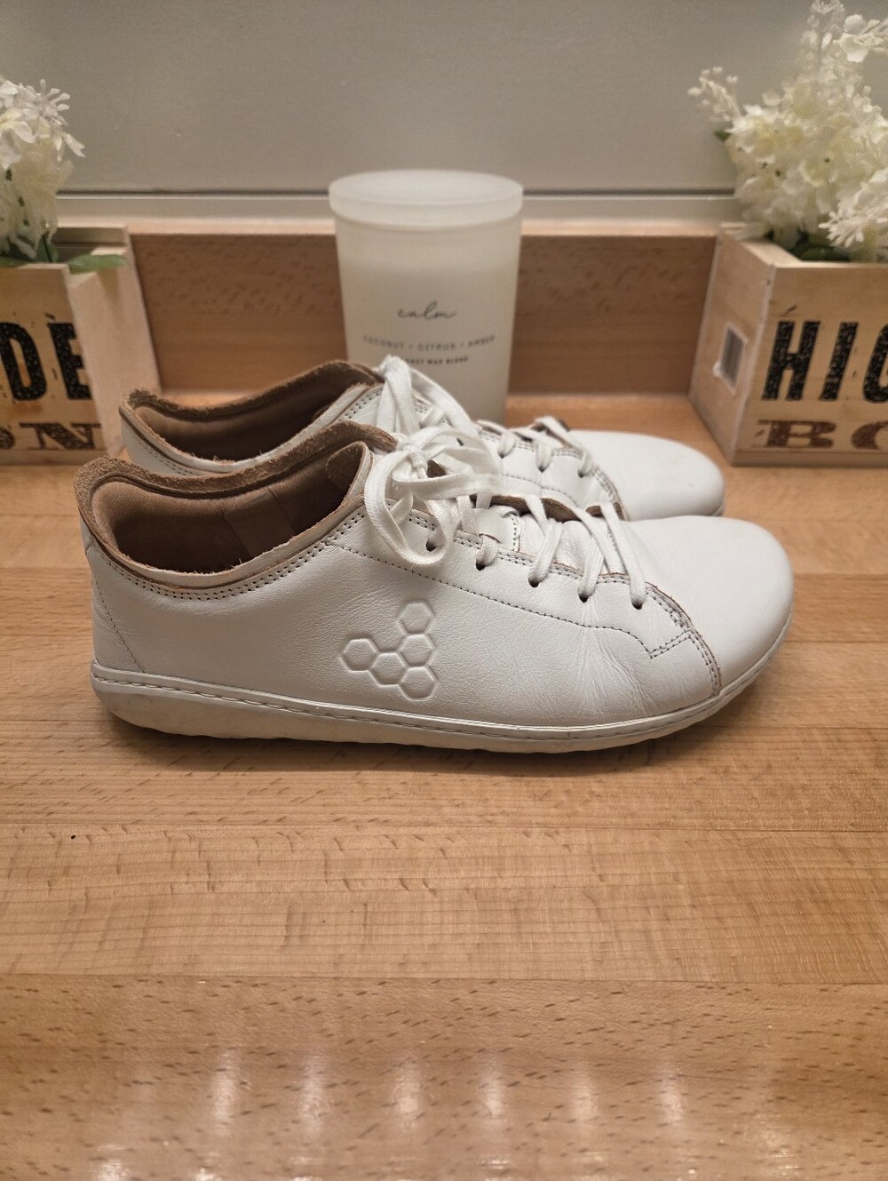 Vivobarefoot Geo Court III White Leather Sneakers Minimalist Women's Size EU 38